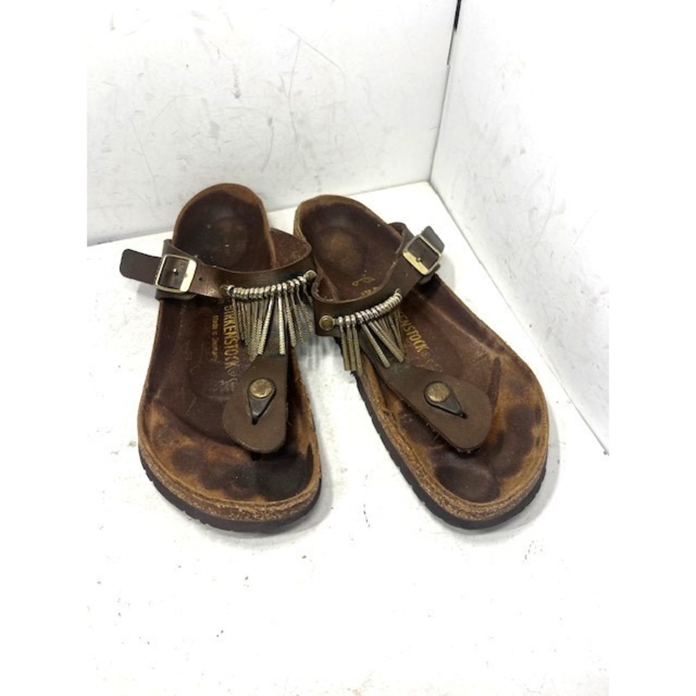 Birkenstock Gizeh Brown Leather Tassel Fringe Thong Sandals Womens 40 Boho